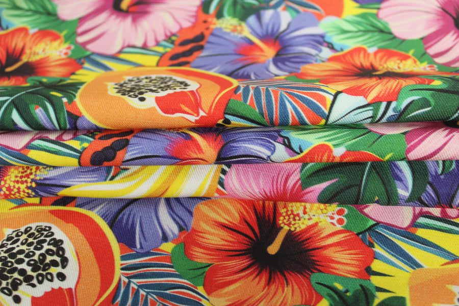 Tissu twill coton et lin - imprimé fruits exotiques - multicolore