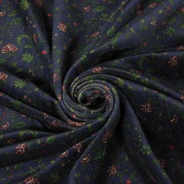 Tissu velours lisse - imprimé fleuri - ton bleu marine
