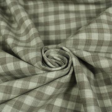 Tissu crêpe de laine stretch - à carreaux - ton greige