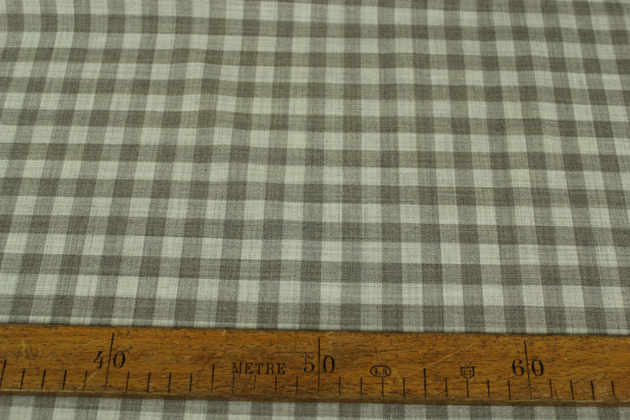 Tissu crêpe de laine stretch - à carreaux - ton greige