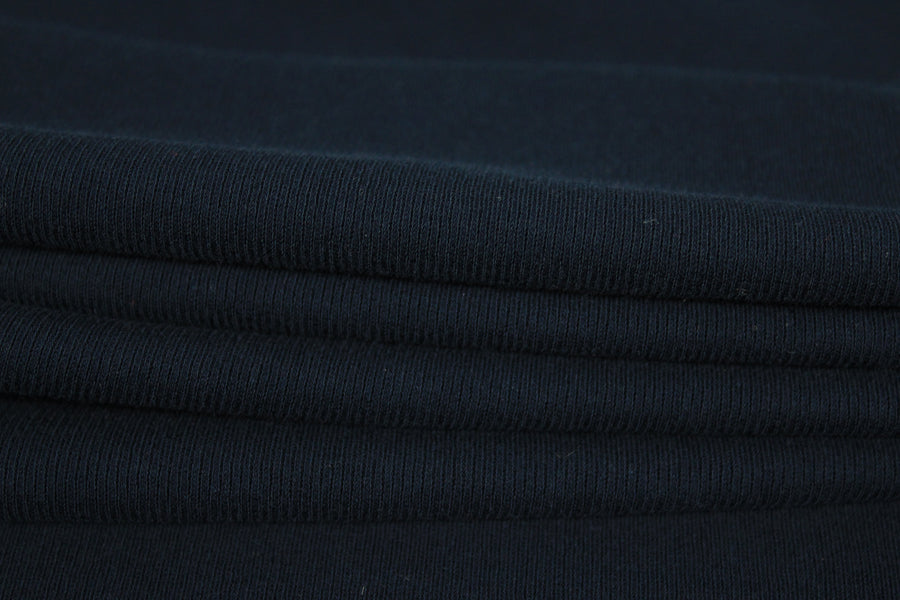 Tissu maille coton côtelé stretch - bleu marine