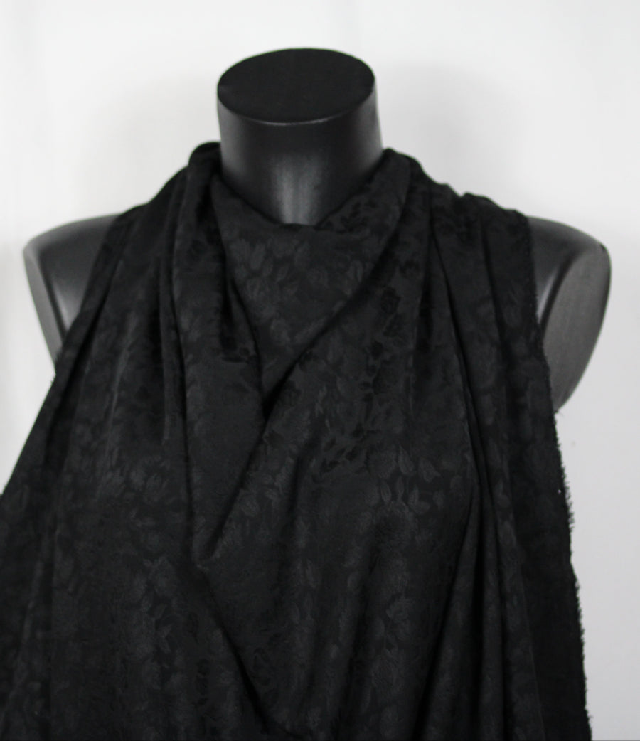 Tissu jacquard de soie - motif fleuri - noir