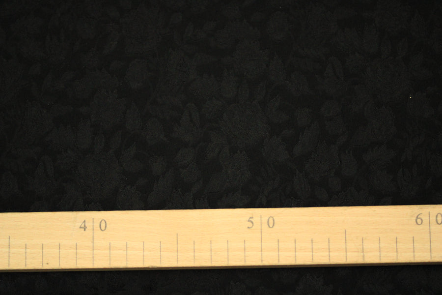 Tissu jacquard de soie - motif fleuri - noir