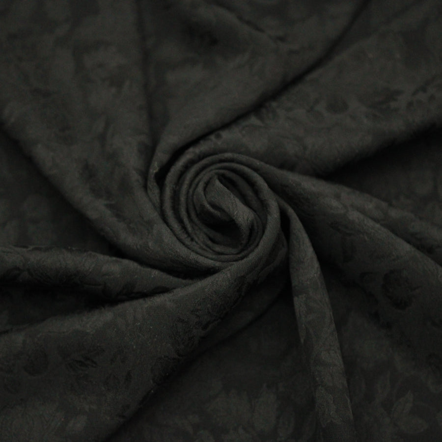 Tissu jacquard de soie - motif fleuri - noir