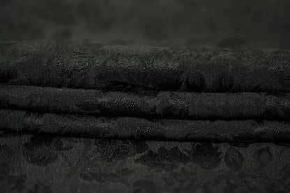 Tissu jacquard de soie - motif fleuri - noir - photo 2/5 | So Tissus