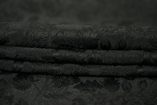 Tissu jacquard de soie - motif fleuri - noir - photo 2/5 | So Tissus