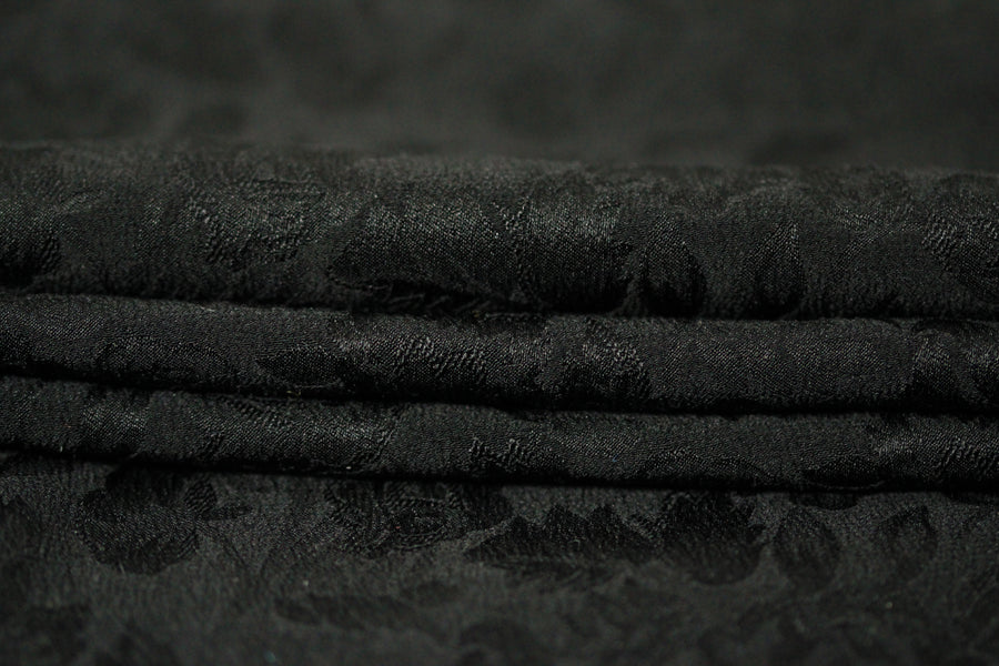 Tissu jacquard de soie - motif fleuri - noir