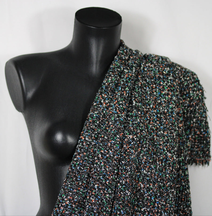 Tissu tweed lurex - ton noir multicolore