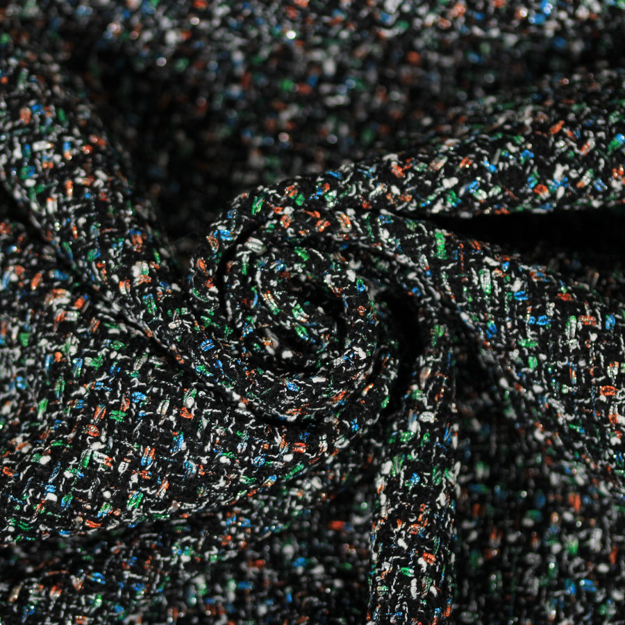 Tissu tweed lurex - ton noir multicolore