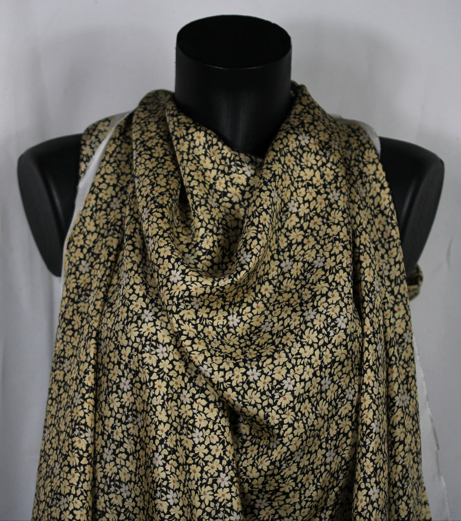 Tissu twill de soie  - imprimé petites fleurs - ton beige