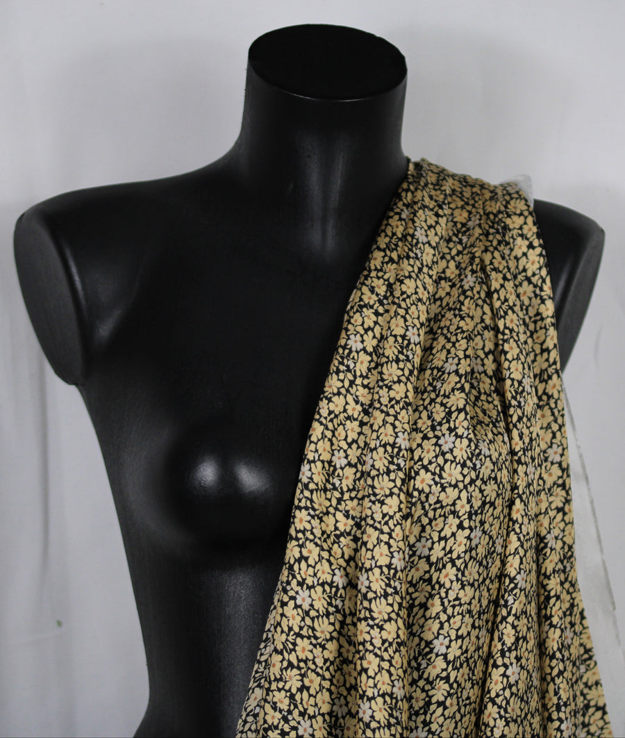 Tissu twill de soie  - imprimé petites fleurs - ton beige