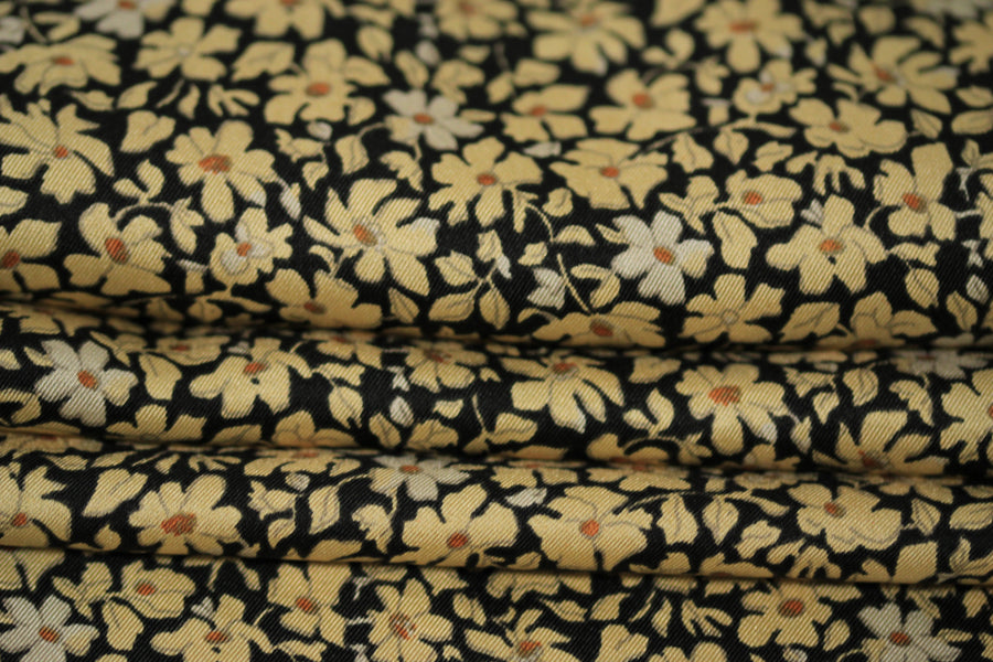 Tissu twill de soie  - imprimé petites fleurs - ton beige