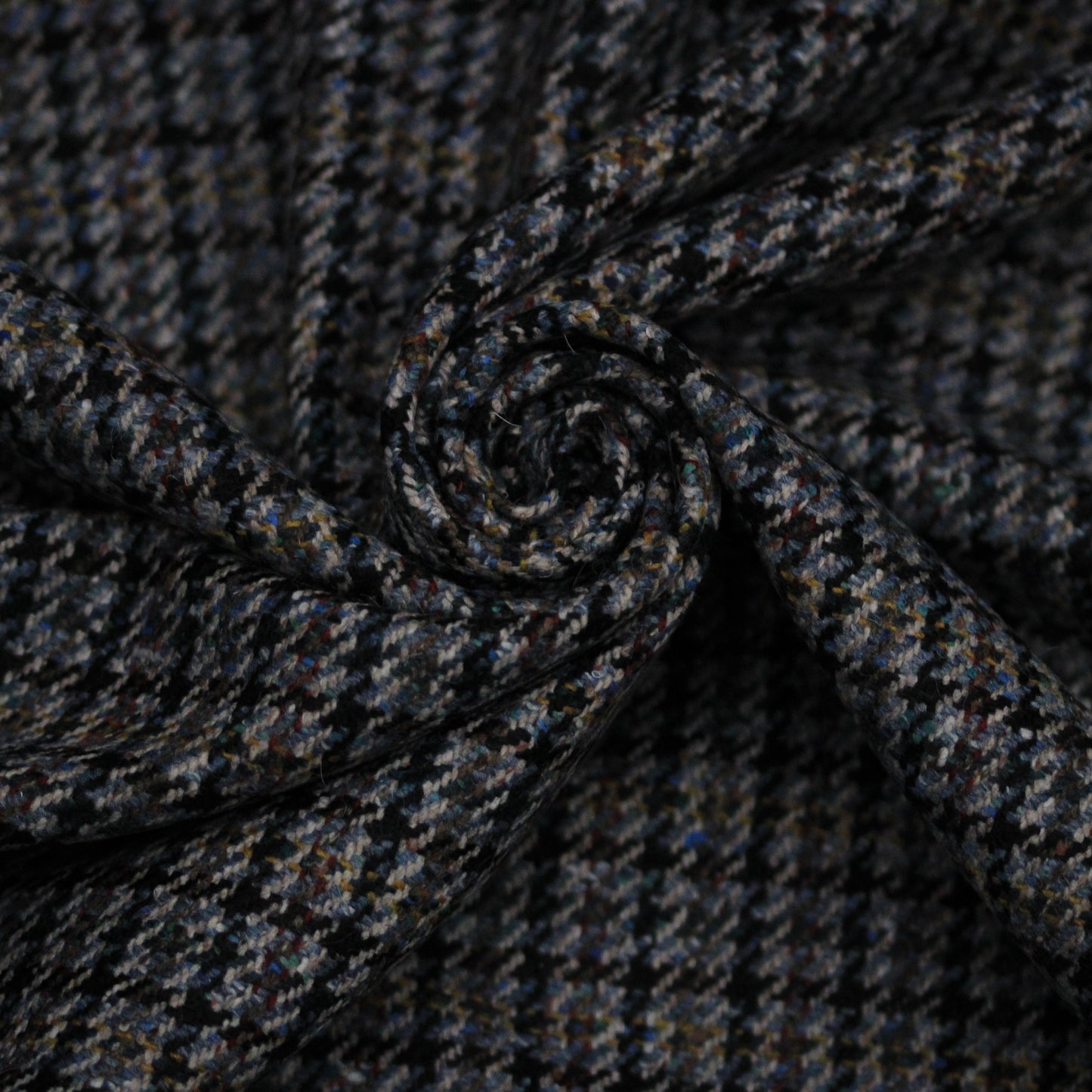 Tissu lainage - pieds de poule - ton gris et bleu marine - photo 1/5 | So Tissus