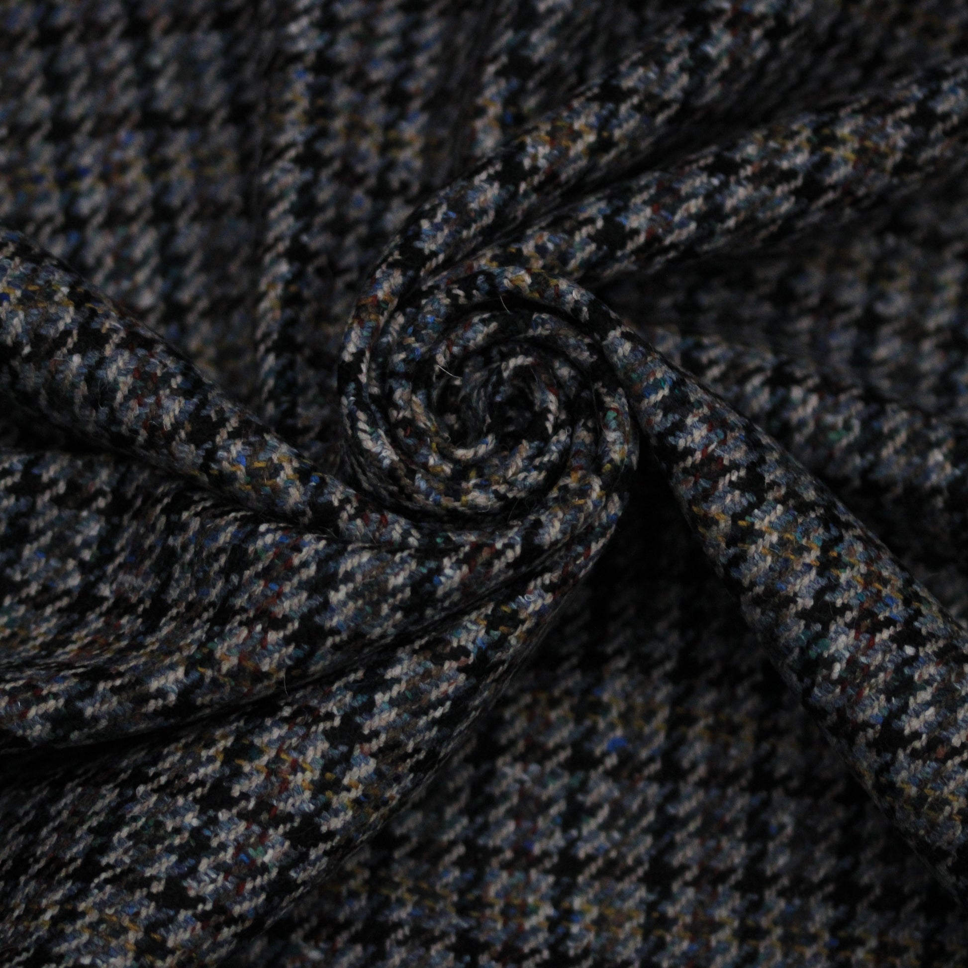 Tissu lainage - pieds de poule - ton gris et bleu marine - photo 1/5 | So Tissus