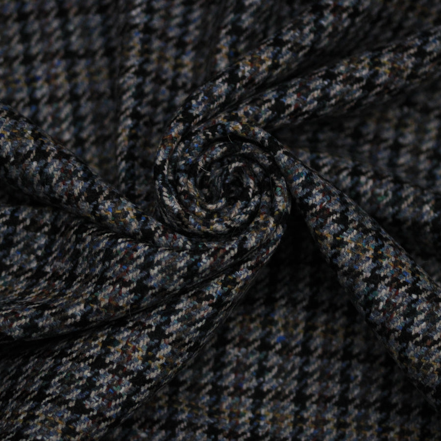 Tissu lainage - pieds de poule - ton gris et bleu marine