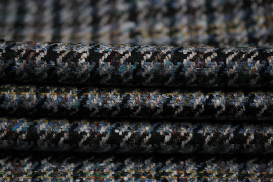 Tissu lainage - pieds de poule - ton gris et bleu marine - photo 2/5 | So Tissus