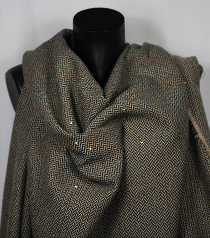 Tissu tweed de coton et laine  - chevron - anthracite , beige et paillettes - photo 3/4 | So Tissus