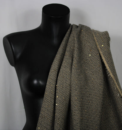 Tissu tweed de coton et laine  - chevron - anthracite , beige et paillettes - photo 4/4 | So Tissus