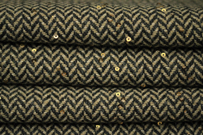 Tissu tweed de coton et laine  - chevron - anthracite , beige et paillettes - photo 2/4 | So Tissus
