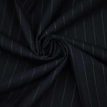 Tissu laine froide stretch - à rayures - ton bleu marine