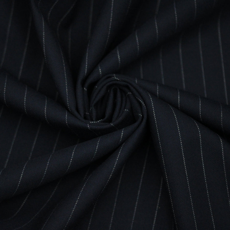 Tissu laine froide stretch - à rayures - ton bleu marine