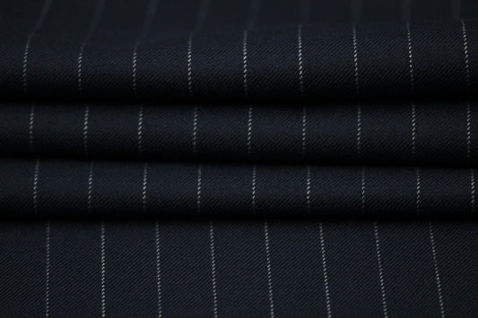 Tissu laine froide stretch - à rayures - ton bleu marine - photo 2/4 | So Tissus