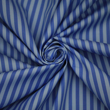 Tissu popeline de coton  prestige - à rayure - bleu ciel et bleu
