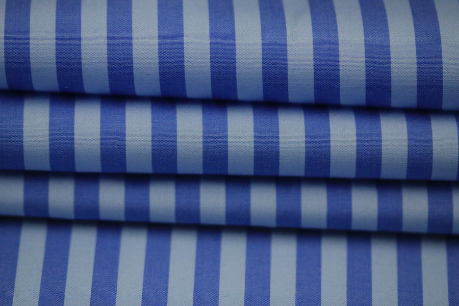 Tissu popeline de coton  prestige - à rayure - bleu ciel et bleu