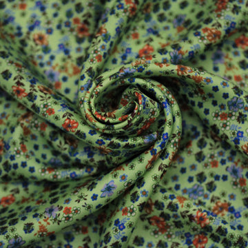 Tissu twill de soie  - imprimé petites fleurs - ton vert d'eau