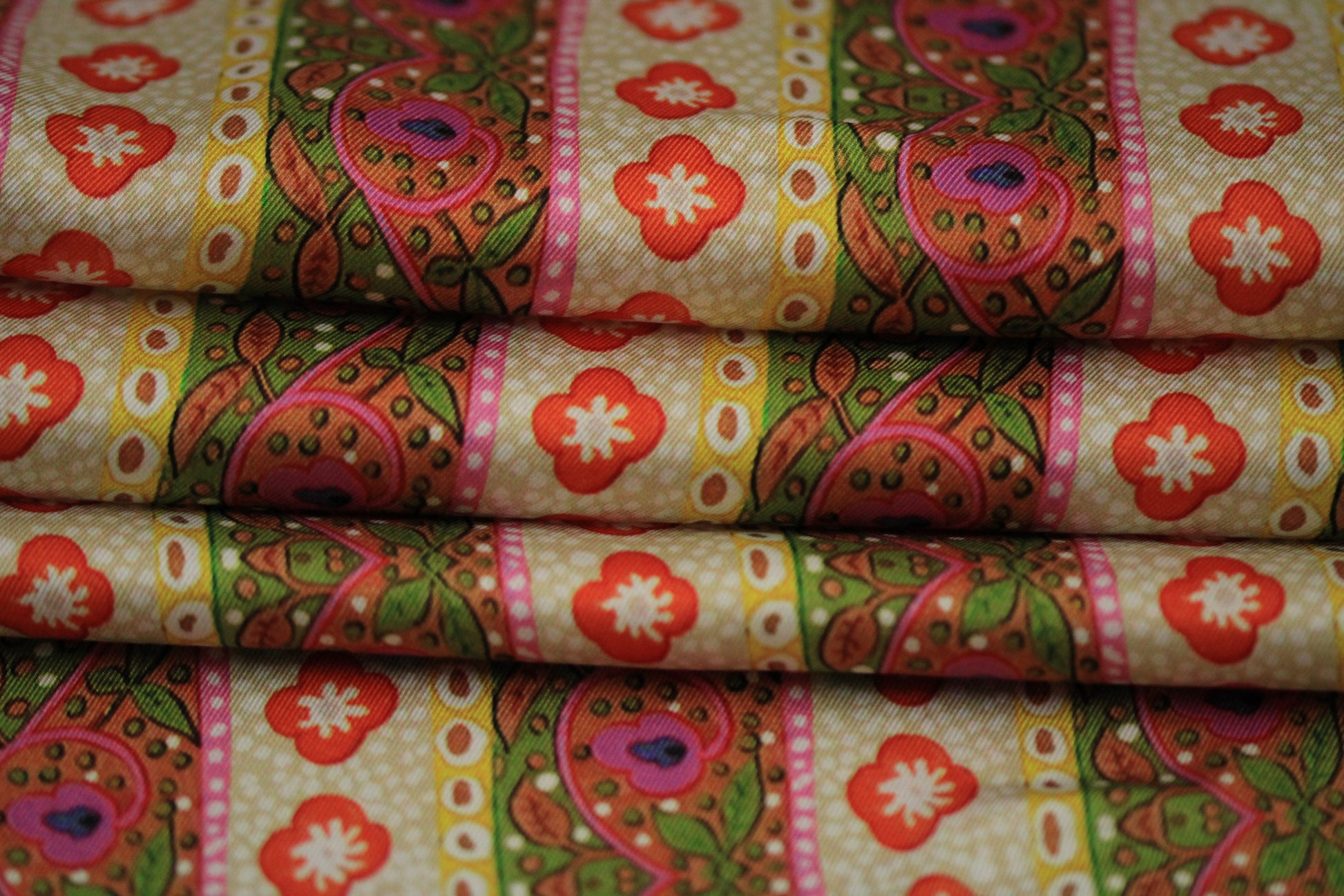 Tissu twill - imprimé rayures fleuris - multicolore vert et orange - photo 2/4 | So Tissus