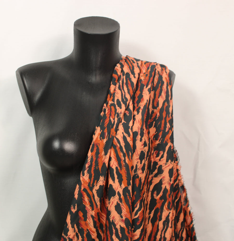 Tissu viscose - grand imprimé leopard - ton orange