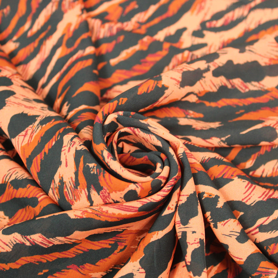 Tissu viscose - grand imprimé leopard - ton orange