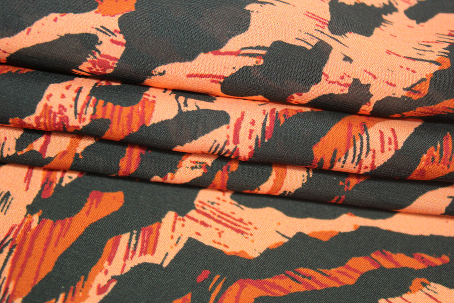 Tissu viscose - grand imprimé leopard - ton orange