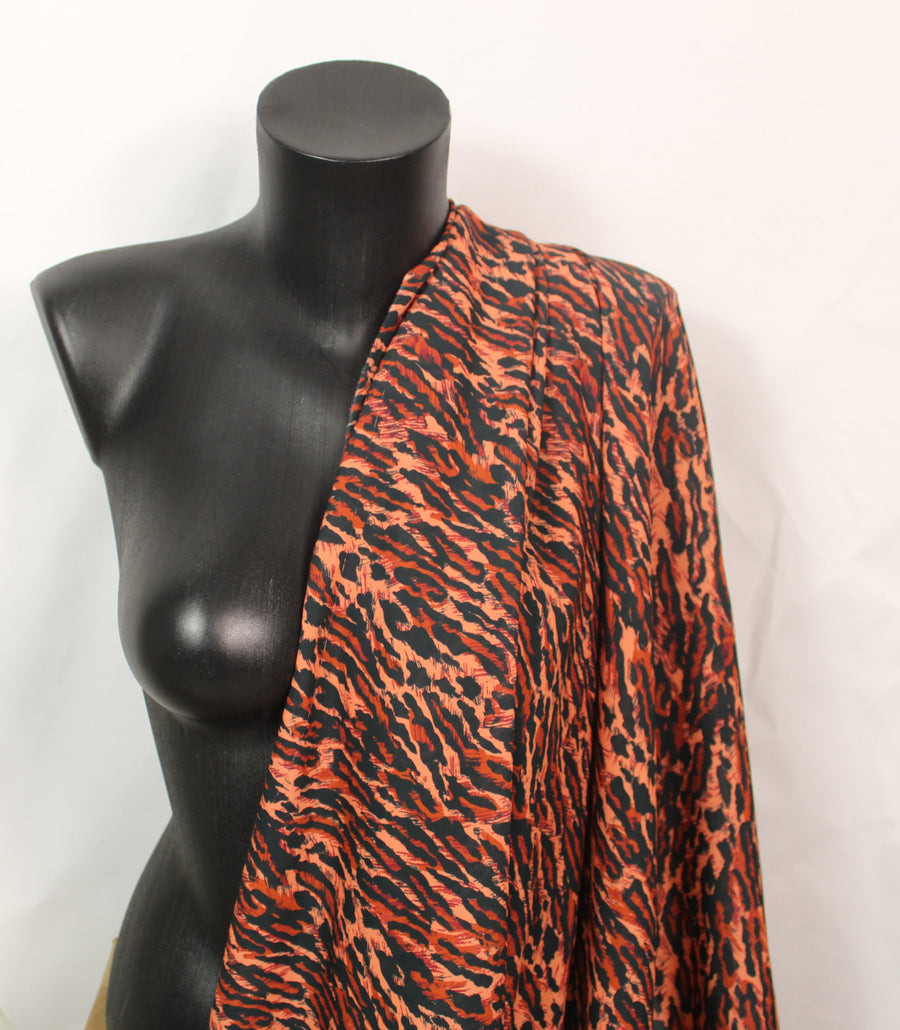 Tissu viscose - petit imprimé leopard - ton orange