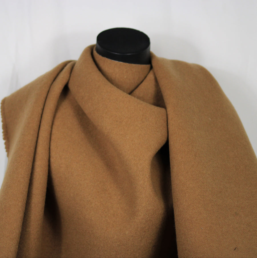 Tissu drap de laine duveteux contrecollé - camel