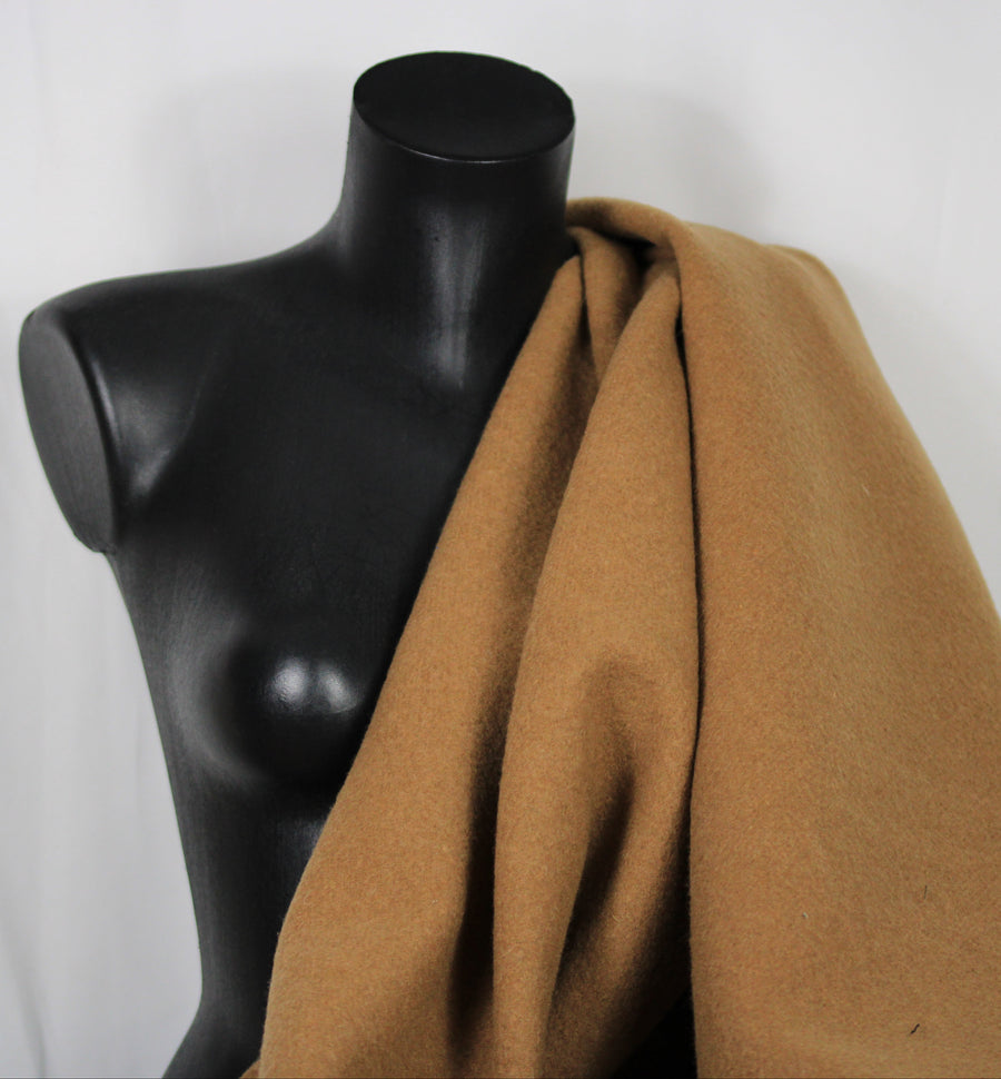 Tissu drap de laine duveteux contrecollé - camel