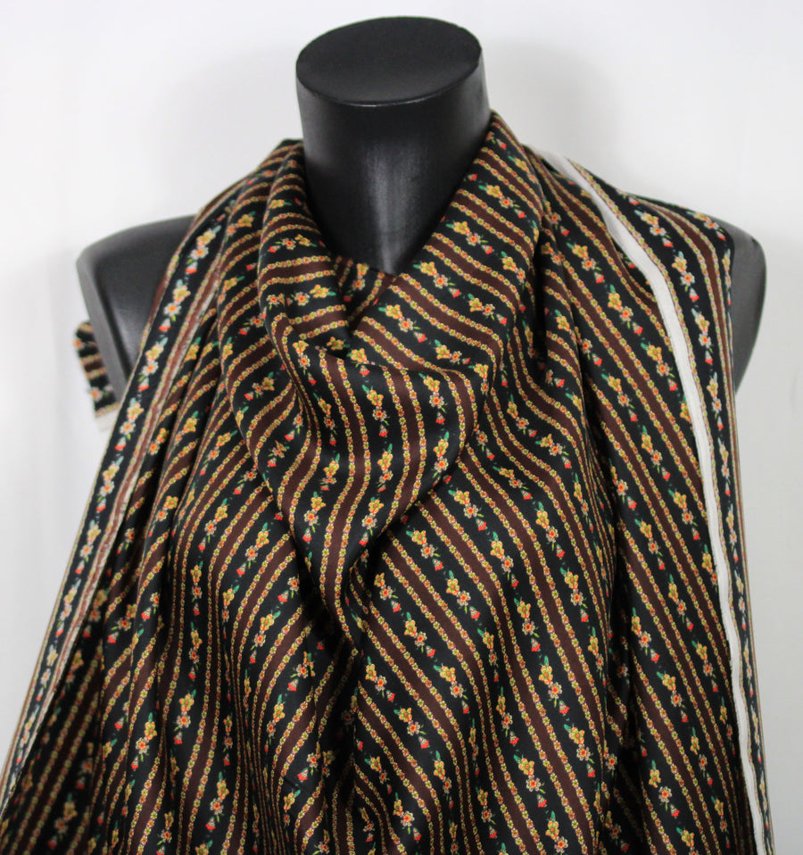 Tissu twill de soie  - imprimé vintage - ton noir et marron