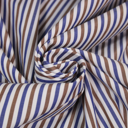 Tissu popeline  - à rayures - bleu blanc et marron - photo 1/5 | So Tissus