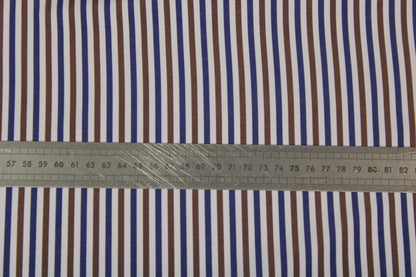 Tissu popeline  - à rayures - bleu blanc et marron - photo 5/5 | So Tissus