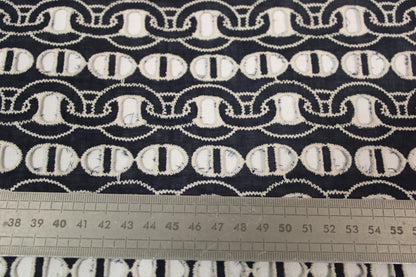 Tissu broderie anglaise - motif chaine - bleu marine et blanc - photo 5/5 | So Tissus