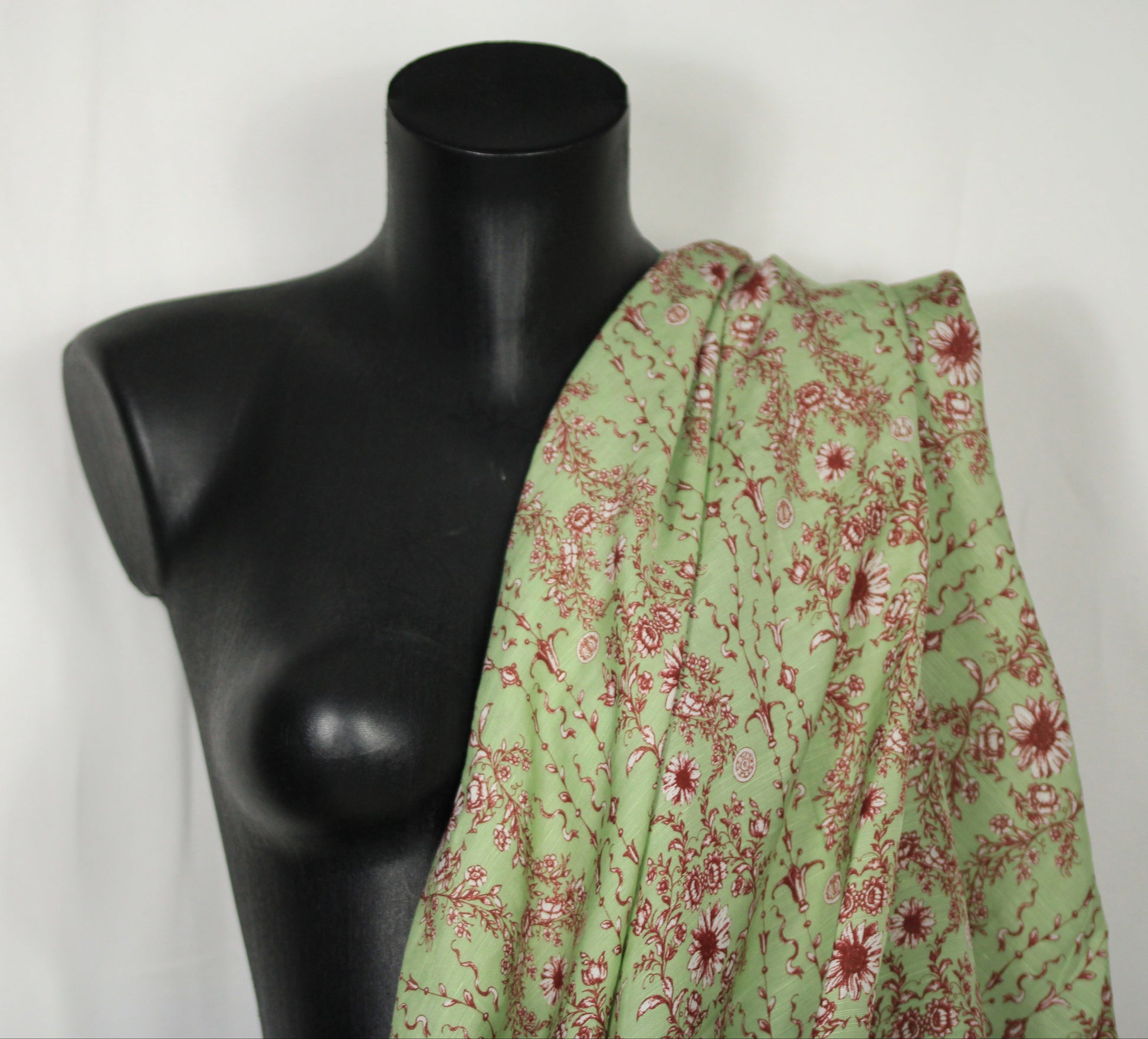 Tissu lin viscose - imprimé fleuri - ton vert anis - photo 3/4 | So Tissus