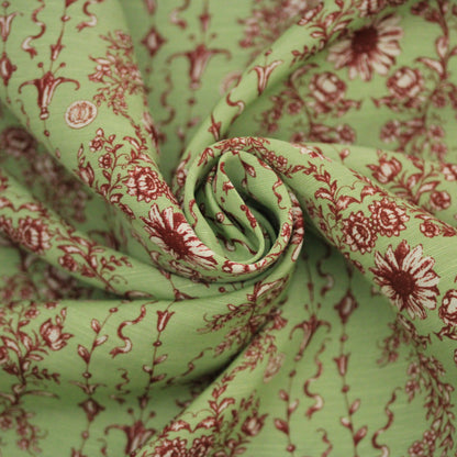 Tissu lin viscose - imprimé fleuri - ton vert anis - photo 1/4 | So Tissus