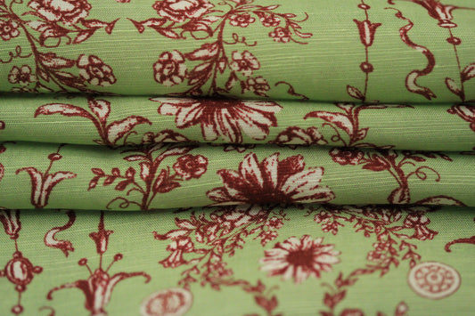 Tissu lin viscose - imprimé fleuri - ton vert anis - photo 2/4 | So Tissus