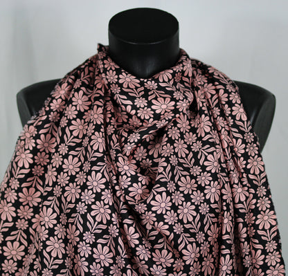 Tissu twill de soie  - imprimé fleurie - noir et rose - photo 3/5 | So Tissus