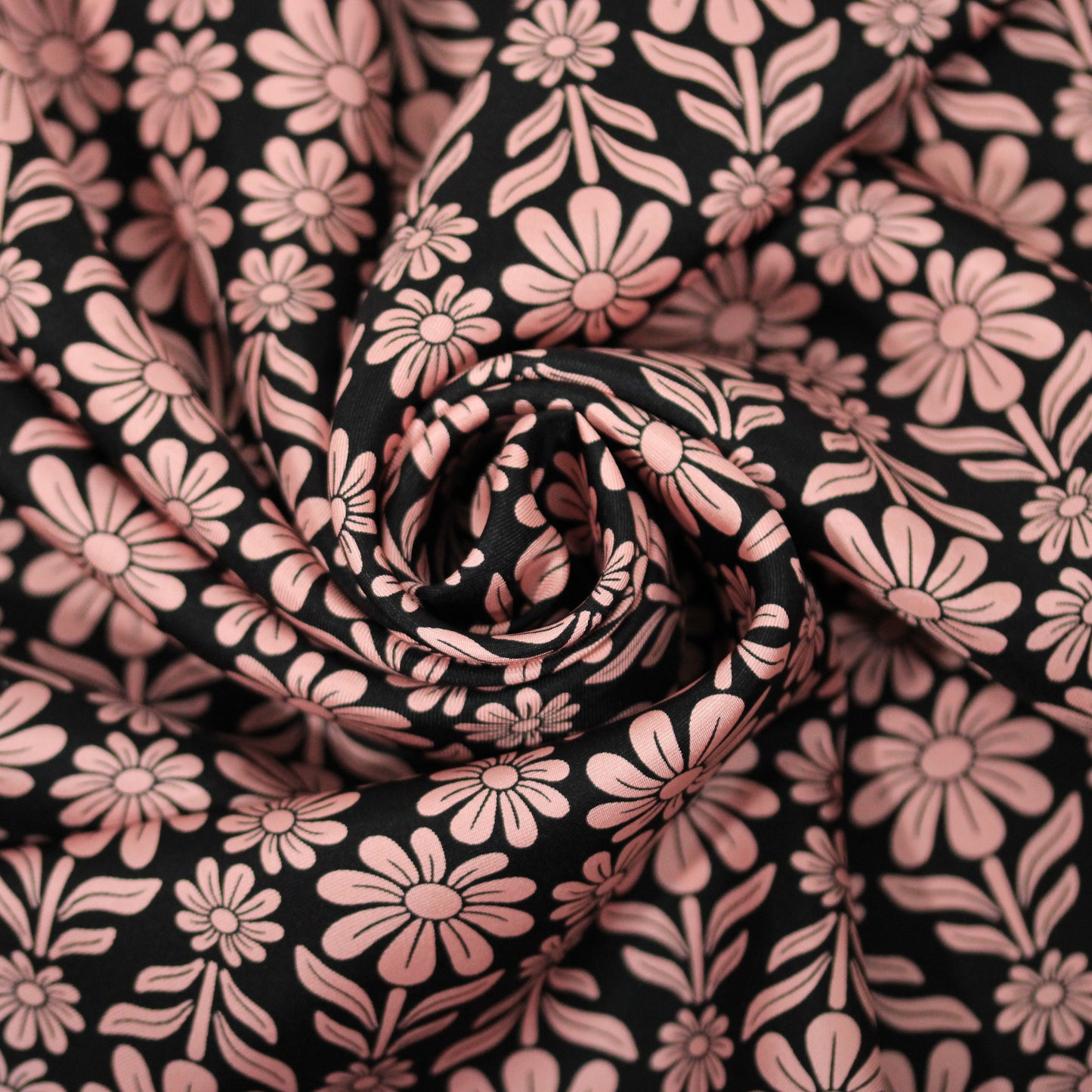 Tissu twill de soie  - imprimé fleurie - noir et rose - photo 1/5 | So Tissus