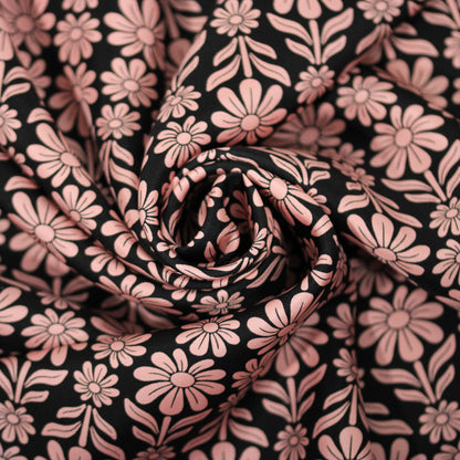 Tissu twill de soie  - imprimé fleurie - noir et rose - photo 1/5 | So Tissus