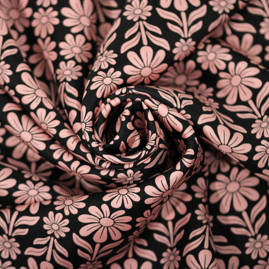 Tissu twill de soie  - imprimé fleurie - noir et rose - photo 1/5 | So Tissus