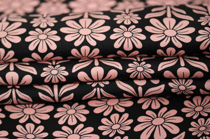 Tissu twill de soie  - imprimé fleurie - noir et rose - photo 2/5 | So Tissus