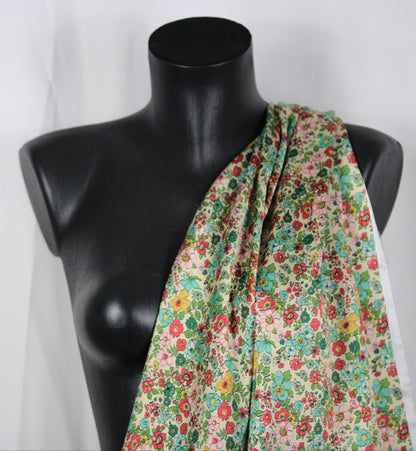 Tissu twill - imprimé fleuri - multicolore - ton bleu, vert et rose - photo 4/4 | So Tissus