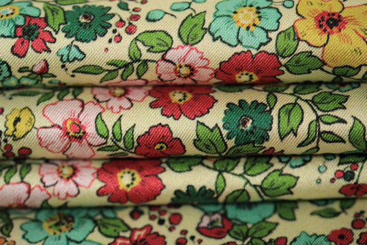 Tissu twill - imprimé fleuri - multicolore - ton bleu, vert et rose - photo 2/4 | So Tissus